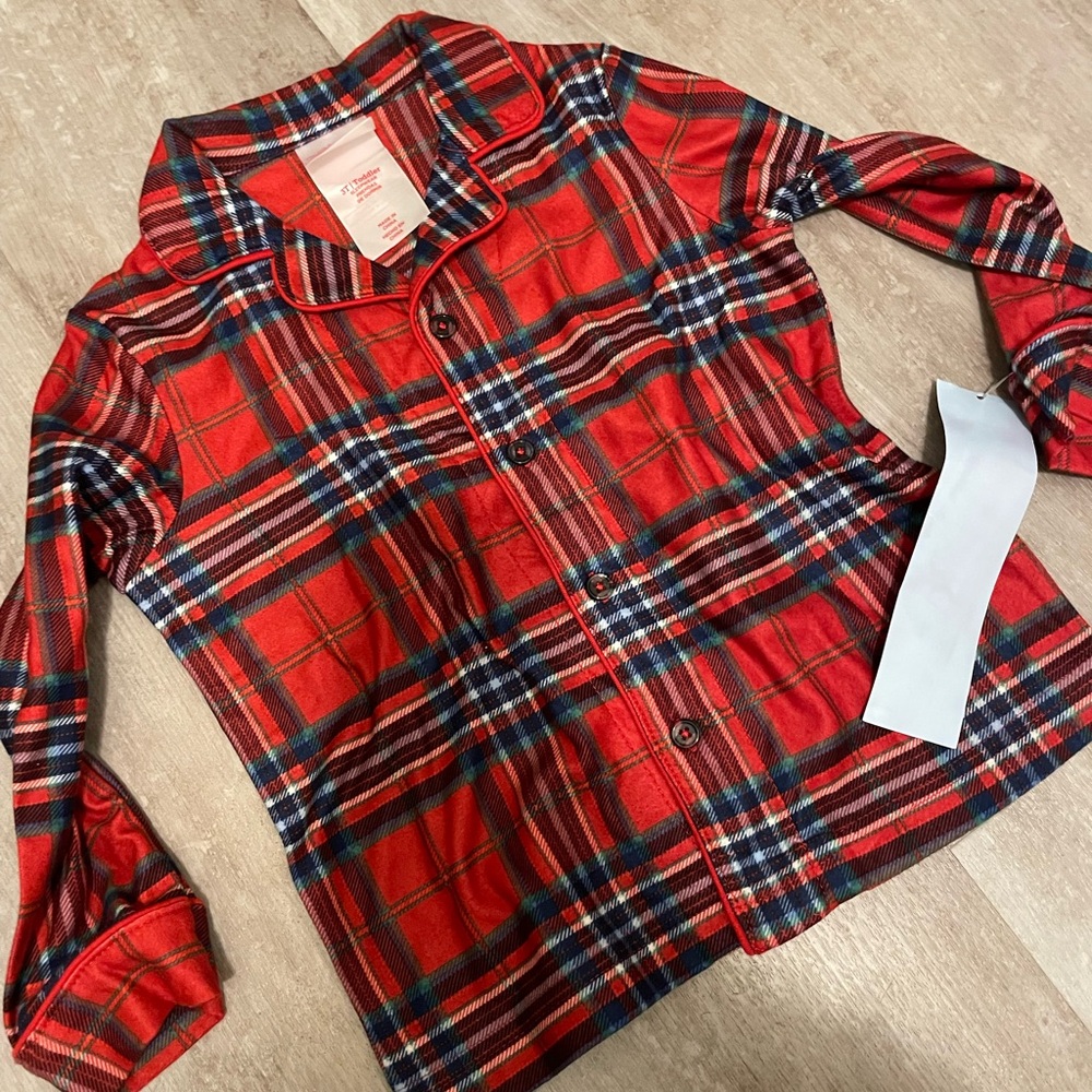 NWT Carter's Boys 3T Red and Blue Plaid Pajama Shirt